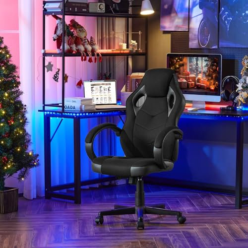 WOLTU Gaming Stuhl Kinder, Kinderschreibtischstuhl, PC Stuhl mit Armlehnen, Atmungsaktive Mesh-Gewebe & Gepolsterter Sitzfläche, Höhe Verstellbarer Drehstuhl, Schwarz+Grau