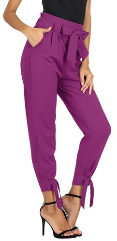 GRACE KARIN Pantaloni Donna Eleganti a Vita Alta Lunghezza Ritagliata 9/10 con Fiocco Decorato