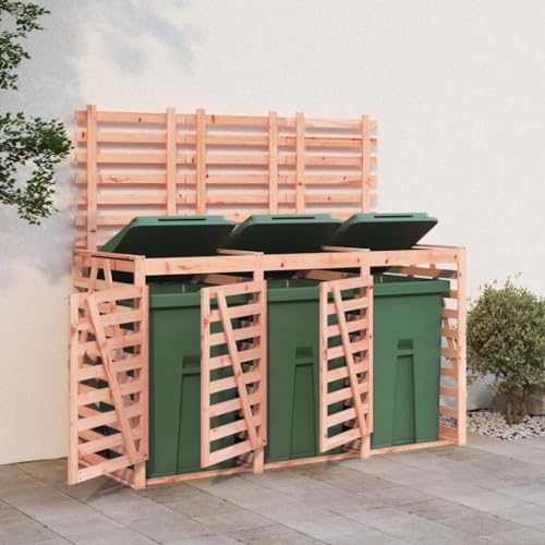Camerina Abri pour Poubelle Triple sur roulettes Bois Massif Douglas,Cabane De Jardin Exterieur, Resine Abri Poubelle