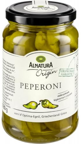 Alnatura Mild-pikante grüne Peperoni, in Lake eingelegt 350 gramm