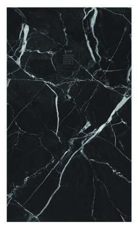 ONDÉE - Ricevitore Rettangolare NOLA3 - Antiscivolo - Texture Imitazione Pietra - Griglia di Scarico - Tagliabile - Antibatterico - Extra Piatto - con Piletta - 90x170cm - Marmo Nero