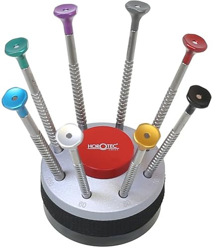 Horotec MSA01.218 - Set di cacciaviti per orologiaio, in acciaio inox, con testa anodizzata su cuscinetti a sfere, punte in acciaio inox, prodotto in Svizzera (01.218-C)