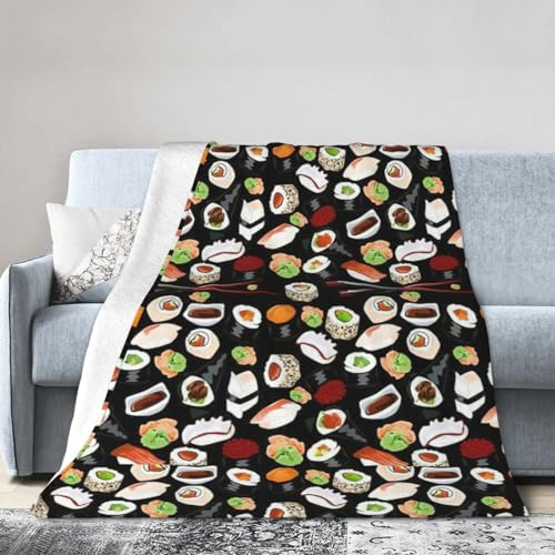 WURTON Japanische Sushi-Decke, ultraweich, Mikro-Flanell-Decke, Bett, Couch, Sofa, Dekoration, Erwachsene und Kleinkinder, 101,6 x 76,2 cm, Schwarz