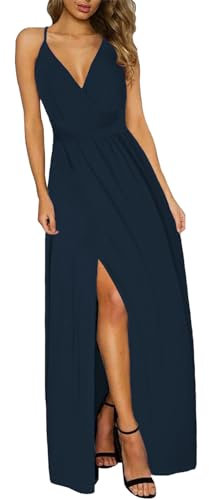 JENJON Vestiti da Donna con Spalle Scoperte Scollo a V Elegante Maniche Corte Abiti da Cocktail Casual Sera Estate e Primavera A-Blu-1 M