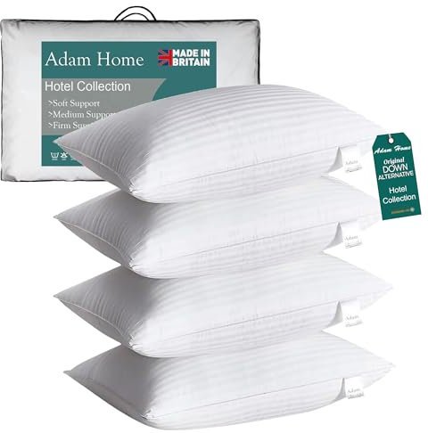 Adam Home Oreillers à Rayures Lot de 4 oreillers (50 x 75 cm) de qualité hôtelière oreillerpour dormeur latéral, Oreiller de lit à et résistant à la poussière, coussind remplis de qualité supérieure