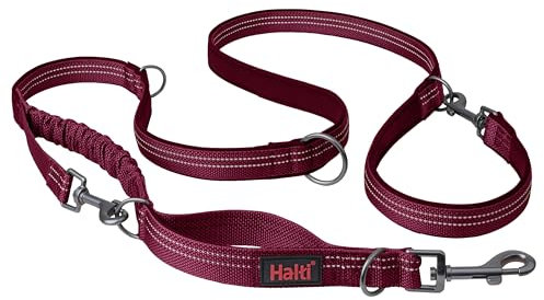 HALTI Anatomy Multifunktionsleine – Doppelführleine mit zwei Karabinern und Ruckdämpfer, ideal zum Gassigehen & Hundetraining. Reflektierend & leicht. Geeignet für Welpen (Größe S, Magenta)
