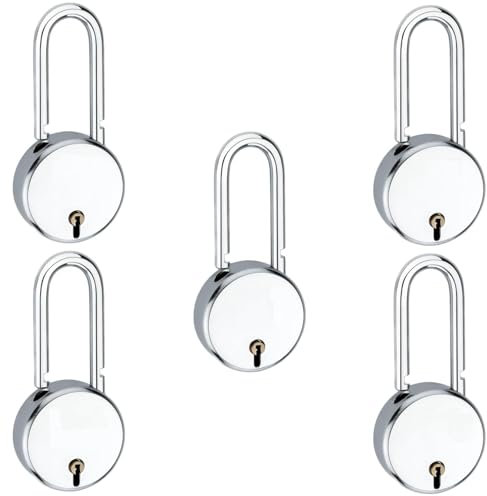 Candados de grillete largo redondo de 50 mm, 5 piezas, 50.000 combinaciones de llaves, doble bloqueo, cuerpo de acero, palanca de hierro, 3 llaves por cerradura, fabricado en la India