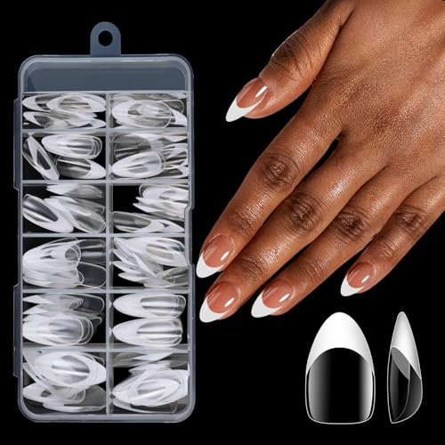 120 Pieces French Acrylic False Nails Tips, Full Cover Fake Nails Extension, White Tip Press on Nails Acrylic Nail Tips for Woman Girls Finger Manicure Salon Home Nails Art DIY (12 Sizes,White Clear)
