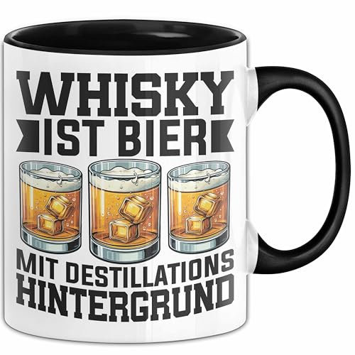 Whisky Liebhaber Tasse Geschenk Whisky Ist Bier Mit Destillations Hintergrund (Schwarz)