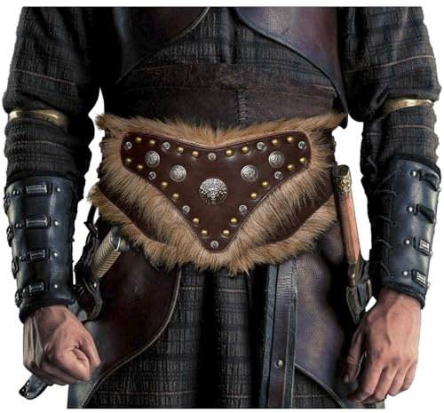 keland Wikinger Gürtel Breit Mittelalter Gürtel Leder Rüstungsgürtel für Damen Herren (Braun-2)