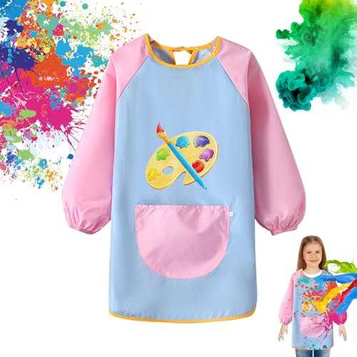 Fizdoqg Malschürze Kinder 7~11 Jahre Malkittel Dchule 1. Klasse mit Ärmel 130~145cm Malkittel Kinder Bastelschürze Kinder, Malerkittel Kind für Schule Malen Backen(Mädchen)