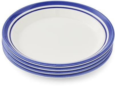 Portmeirion Potter's Stripe Salad Plate (Set of 4) - 8 Earthenware Plates with Classic Striped Rim - Microwave, Dishwasher, Freezer, Oven Safe - Ideal Modern Dinnerware Set (Blue Stripe)