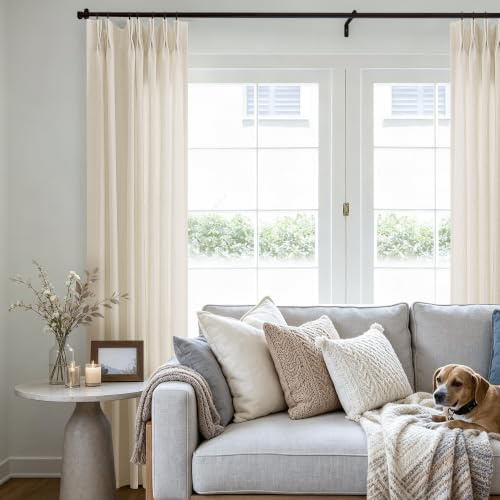 Plissee-Vorhänge aus Leinen, 274 cm lang, für Wohnzimmer, Esszimmer, mit Haken, Ringe, Schlaufen auf der Rückseite, Faltenvorhänge, vom Boden bis zur Decke, creme-beige, Vorhang, Lichtfilterung, 274