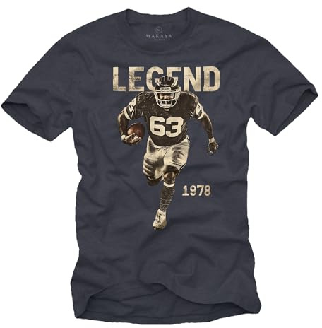 MAKAYA Mücke 63 T-Shirt Herren American Football Trikot Vintage Retro Motiv Bulldozer Blaugrau S
