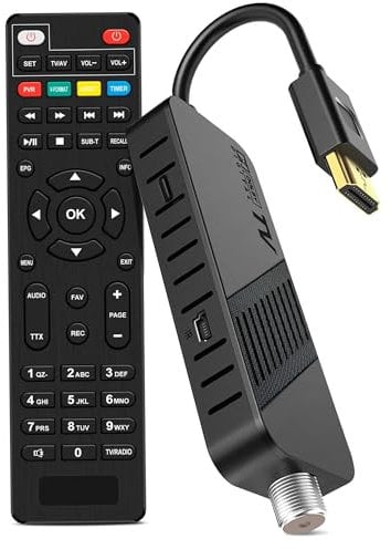LEYF DVB-S2 Sat Receiver, Full HD 1080P HDMI TV Stick, Satelliten Receiver, Versteckt hinter TV, Digitalanzeige, H265 HEVC Main 10 Bit, 2in1 Universal Fernbedienung, USB