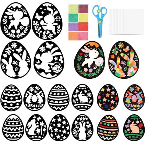 Xmart 12 Stück Oster Bastelset Ostern Basteln Osterdeko Basteln Kinder Ostern Papierbastelset Osterdeko Kreative DIY Ostern Fensterbilder Handwerk für Mädchen Jungen Frühling Ostern Party Geschenk