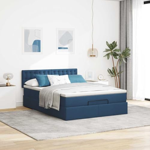 Willood Boxspringbett mit Matratze Großer Stauraum unter dem Bett Blau 140 x 190 cm Knöpfe