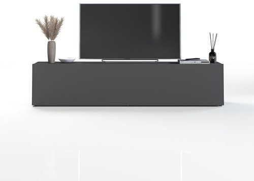 WHOUS Mobile Porta TV MARUSKA per Soggiorno con 1 Anta a Ribalta e 2 Vani Porta Oggetti, Mobile Tv per Salotto in Legno, 180x30x40 cm, Antracite Opaco