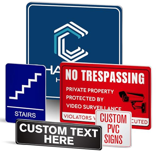 Anley Panneaux en plastique personnalisés - Plaque de bureau personnalisée pour porte et mur - Signalétique en PVC de 197 mil (5MM) avec impression UV pour intérieur et extérieur (9x12 IN recto seul)