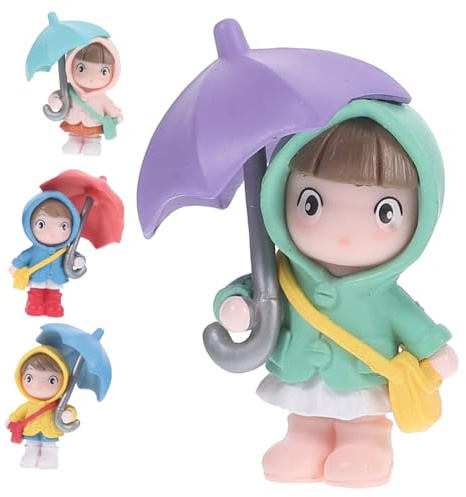 BESPORTBLE 4Stücke Miniatur Puppenfigur Mädchen mit Regenschirm Niedliche Tischdekoration für Mikrolandschaft Perfektes Zubehör für Feengärten und Puppenhäuser Resin Kunsthandwerk Miniaturmodell