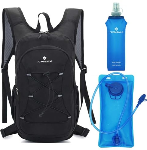 TTIAISHLE Cycling Hydration Pack Backpack, Water Backpack with 2L Bladder and 470ml Soft Flask, for Hiking, Cycling, Running, Rock Climbing and Other Outdoor Activities, black