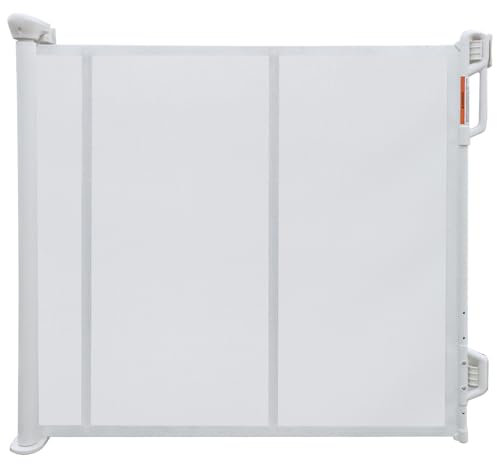Puerta de seguridad para bebé retráctil/puerta de red para perros, adecuada para uso en interiores y exteriores, se extiende hasta 55 de ancho, gris (White, versión mejorada)