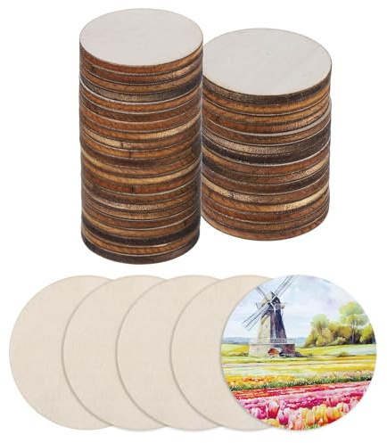QUARKZMAN Holz zum Basteln, 50 Stück 3cm Holzscheiben | Rund Deko zum Bemalen, für Hochzeit，DIY Basteln, Brandmalerei，Geschenk，Weihnachtsschmuck