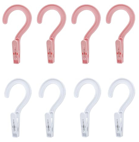 Andiker 8pcs Laundry Hooks with Clips, 5.2 Super Strong Clamping Plastic Single Clip Hangers Portable Travel Hangers with Clips to Hang Socks Towels Boots and Dry Wet Clothes