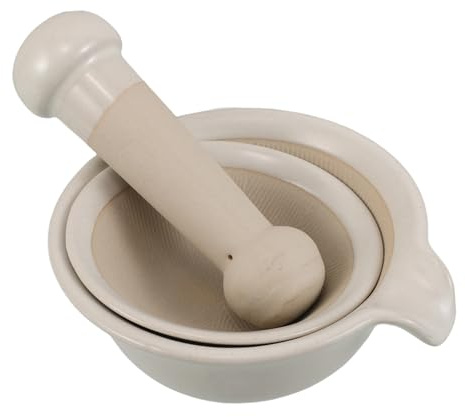 Babynahrungs Mahlwerksschüssel aus Keramik für Babybrei, Manuell, 1 Satz | Japanische Optik, Beige Farbe, für Zuhause und Unterwegs, Leise Handhabung, Leicht zu Reinigen