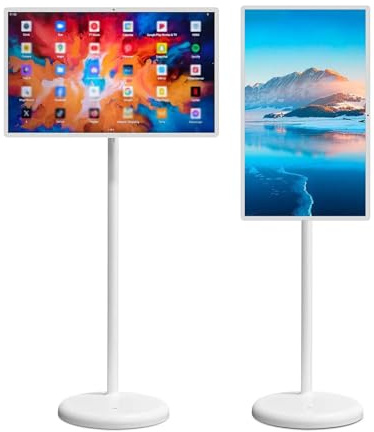 32 Inch Mobile Smart Touch Screen,1080p 6+128G Portable Monitor with Remote Control,15000mAh Battery Operated with 10H Life Time, 360° Rotating Touch TV with 13MP Webcam