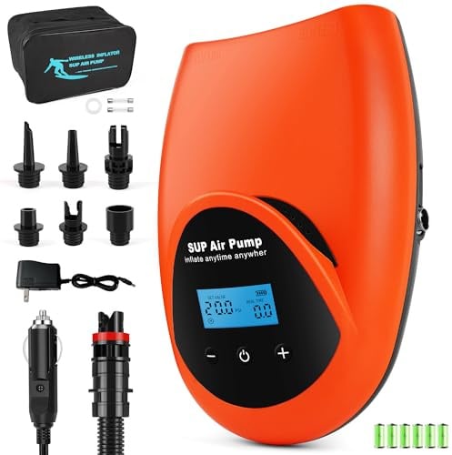 TONSIM Pompa Elettrica SUP Ricaricabile 20 PSI – Alta Pressione, Gonfiaggio e Sgonfiaggio Rapido, Batteria Integrata e Adattatore 12V DC per Auto – Perfetta per SUP, Kayak, Gommoni, Campeggio