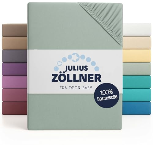 Julius Zöllner Jersey Spannbettlaken für Wiegen 90x40cm und Stubenwagen, 100% Jersey-Baumwolle, Oeko-TEX Standard 100 Zertifiziert, Salbei (2er Pack)