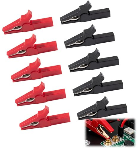 10 Pinzas de Cocodrilo de 32 A Totalmente Aisladas, Pinzas de Cocodrilo Alto Rendimiento con Conector Banana de 4 mm para la Prueba Eléctrica de Baterías de Coche