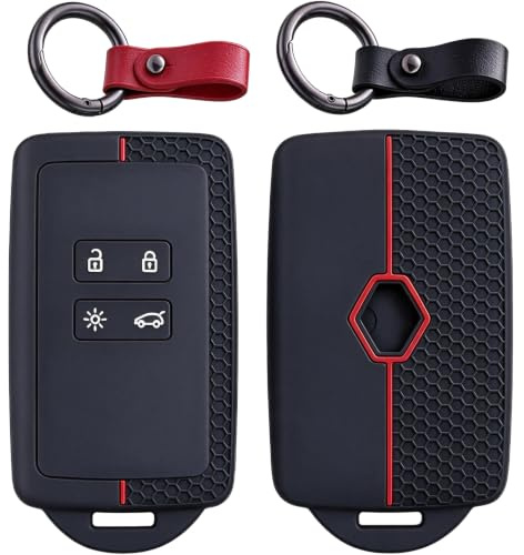 StratoNex 2x Autoschlüssel Hülle Für Renault 4-Tasten Smartkey 2 Anhänger | Keyless Go, Anhänger Schwarz & Rot, Silikon Hülle, Keycard Case, Clio Espace 5 Master Talisman, Stoßfest, Kratzschutz