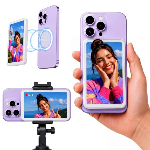 Silvergear® Selfie Monitor Handy | Selfie Monitor iPhone & Android | Smartphone Rückkamera Live Vorschau | Vlog Bildschirm | Magnetisch | Kabellos | USB-C | für TikTok, Reels & Selfies