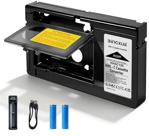 2026 VHSC auf VHS Tapes Kassettenadapter, VHS-C Adapter für 12 mm Klebeband mit Akku-Ladegerät, für Videorecorder Player für Camcorder, nicht kompatibel mit 8 mm/Hi8/MiniDV-Bändern