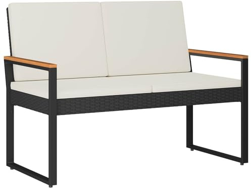 vidaXL Bank Outdoor Schwarz und Cremeweiß 107 x 61 x 80 cm Poly-Rattan, Moderne, wetterfeste, rechteckige Gartenbank, aus Polyrattan, Bequeme Sitzgelegenheit, schöne Deko für die Terrasse
