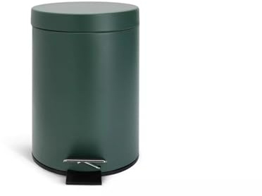 AIDNI 3L Bathroom Pedal Bin Dark Green Small Metal Step Bin with Soft Close Lid & Removable Inner Bucket, Compact Waste Bin