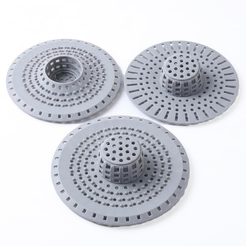 YAOYYG 3PCS Protection de Drain de Silicone, Filtre Cheveux Douche Silicone | Filtre Evier Cuisine et Filtre Douche Anti-Bouchage, Salle de Bain Accessoire Universel (Gris)