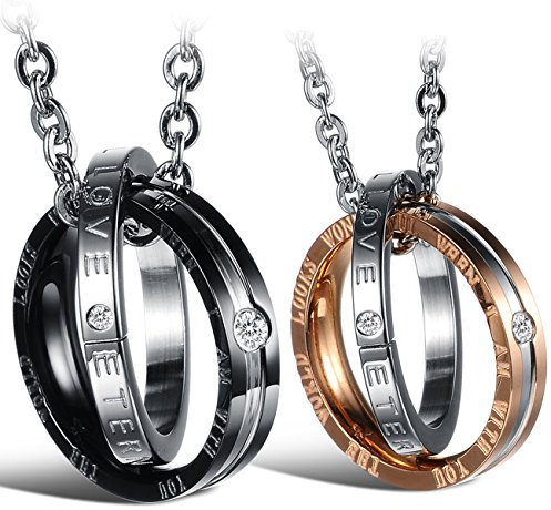 OIDEA Paar Halskette mit Wickelring Kreuz: 2 Stück Kette aus Edelstahl mit Eternal Love Gravur Ring Anhänger mit Zirkonia Schmuck Geschenk für Paare Pärchen Partner