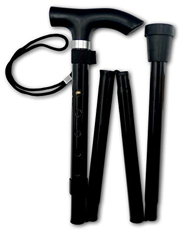 Life Healthcare Walking Stick for Women, for Elderly Or Disabled, Folding Adjustable Height, Right Or Left Handed, Non-Slip Rubber Tip, Wrist Strap, Lightweight (Black)