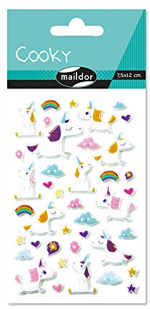 MY MANDARINE CY063O - 3D Stickers Cooky, 1 Stickerbogen 7,5x12 cm, 40 Stickers, Einhorn, 1 Stück