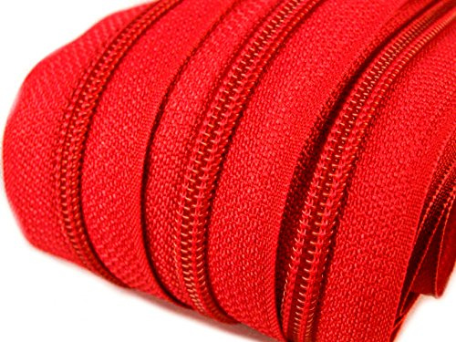 6 m endlos Reißverschluss 5 mm Laufschiene + 15 Zipper Meterware teilbar Farbwahl (rot)