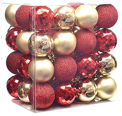 Valery Madelyn 48pcs 4cm Red and Gold Baubles for Christmas Tree, Shatterproof Ball Ornaments for Holiday Decorations