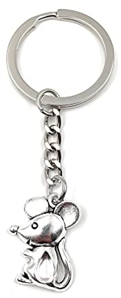 Onwomania - sitzend Süße Maus Schlüsselanhänger - Metall Glücksbringer ideal als Geschenk z.B. für den besten Freund, die beste Freundin, Mama - Für Männer, Frauen & Kinder