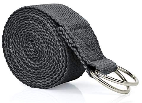 MyGadget Langer Yoga Gurt aus Baumwolle [180 cm] mit D-Ring Verschluss - Strech Band Yogagurt Hilfsmittel Zubehör für bessere Dehnung - 1, 8 m Schwarz