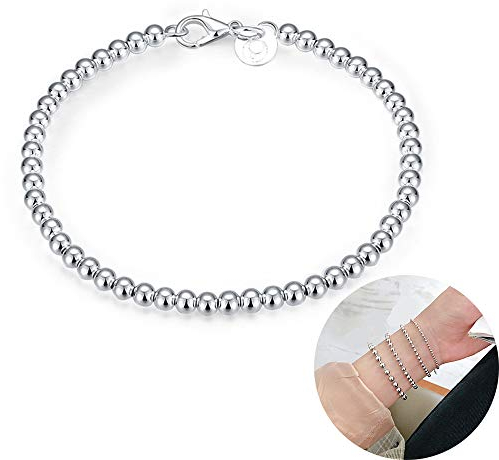 Huianpen 925 Sterlingsilber Armkette Kugelkette Armband, Armband Für Damen Aus 925Er Sterlingsilber, Einzigartiger Schmuck Für Frauen Und Mädchen,6mm
