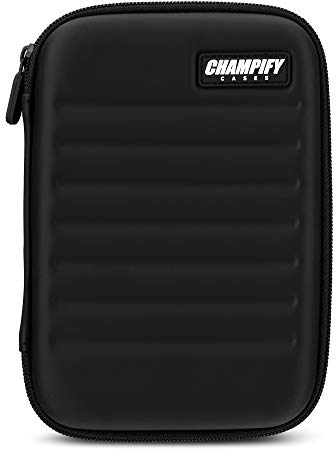 Champify® Darttasche schwarz mit Haltesystem | kein Verrutschen der Dartpfeile | Hard-Case zum Schutz für 6 Steeldarts oder Softdarts & vielen Taschen für Dart Flights & weiteres Darts Zubehör