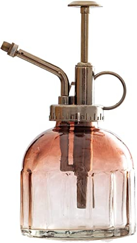 Eidoct Glass Plant Mister - 6.3 Tall Vintage Spritzer with Bronze Plastic Top Pump, Small Watering Can for Indoor Potted Plants, Outdoor Garden
