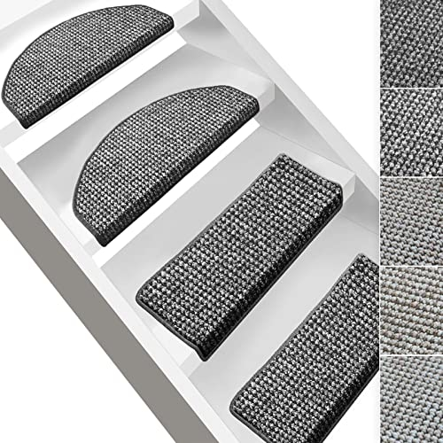 Floordirekt Stufenmatten Grandeur | Halbrund oder Eckig | Treppenmatten in 5 Farben | Hochwertig & robust | Stufenteppich (Grau, Halbrund 56 x 19 cm)